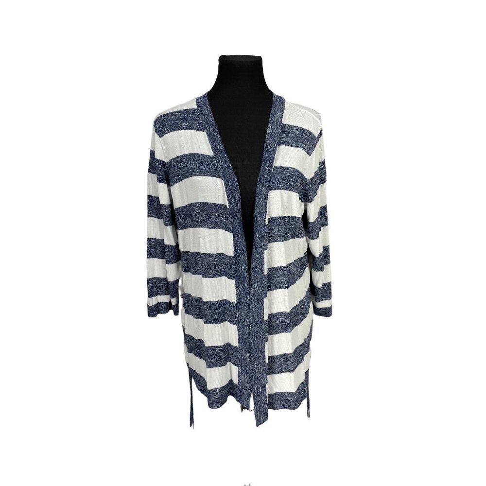 Faded Glory Women Blue White Cardigan Sweater